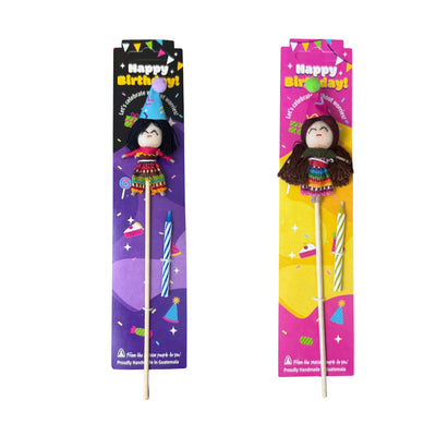 Birthday Worry Doll Cake Topper with Candle