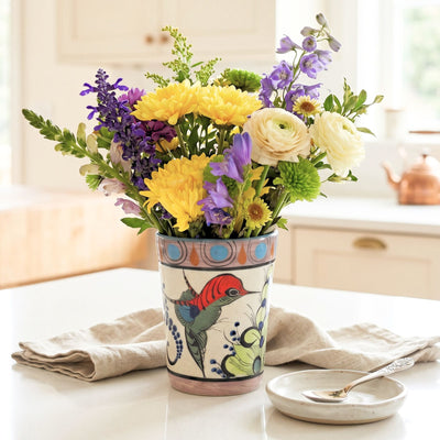 Floral Hummingbird Vase – Hand-Painted Guatemalan Ceramic