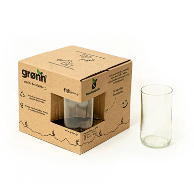 Reclaimed Clear Glass Tall Tumblers – Set of 4 In Box and Example