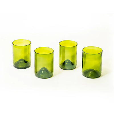 Reclaimed Olive Glass Short Tumblers – Set of 4 Examples