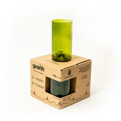 Reclaimed Olive Glass Tall Tumblers – Set of 4 In Box and Example