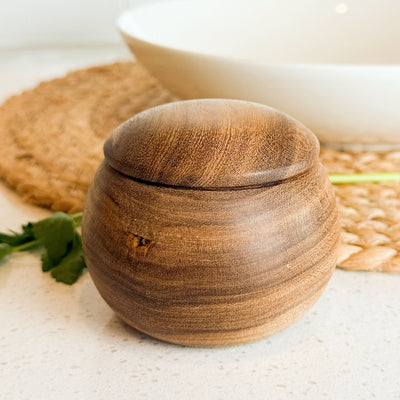 Reclaimed Wood Salt Box with Lid on table