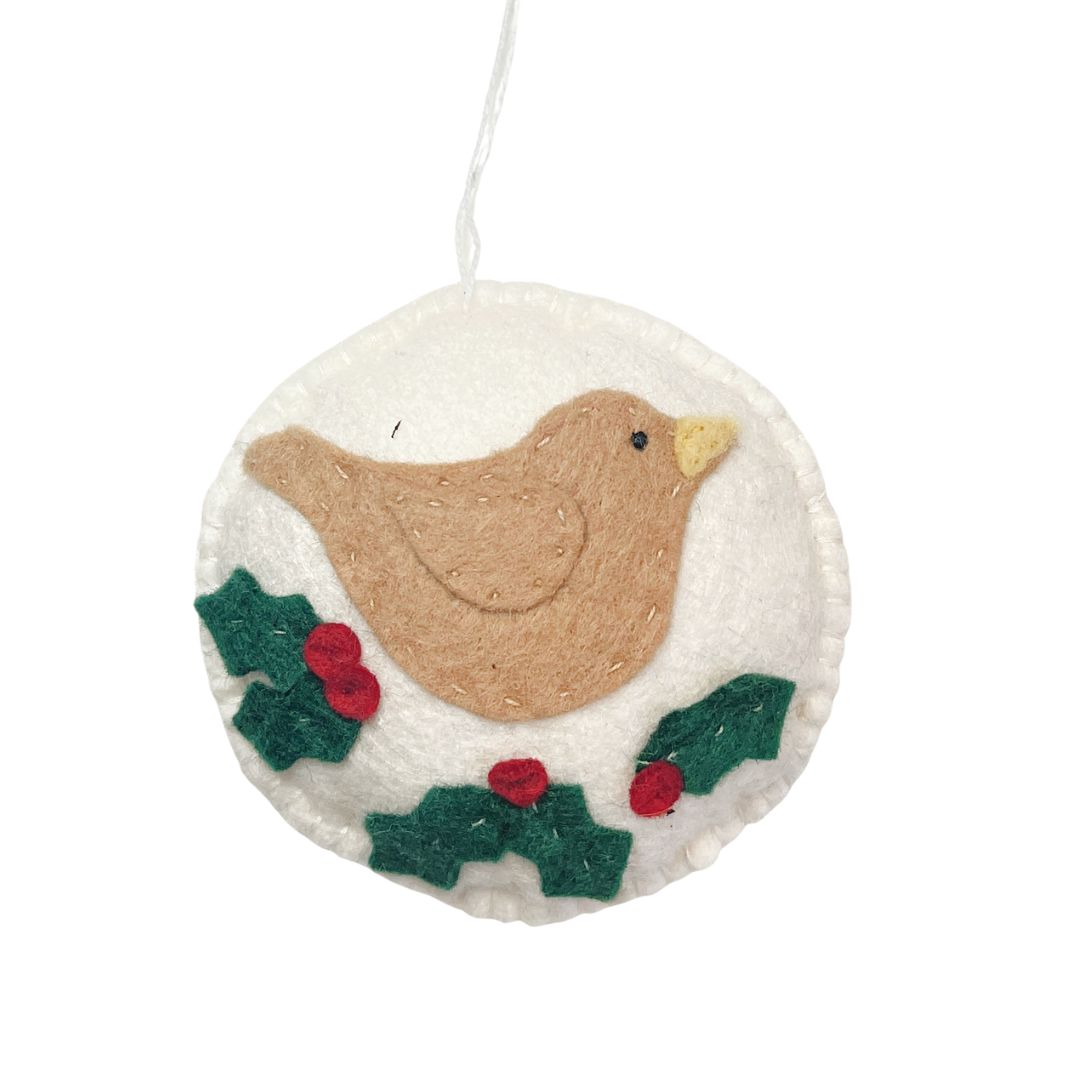 Whimsical Felt Bird Ornament - Cream