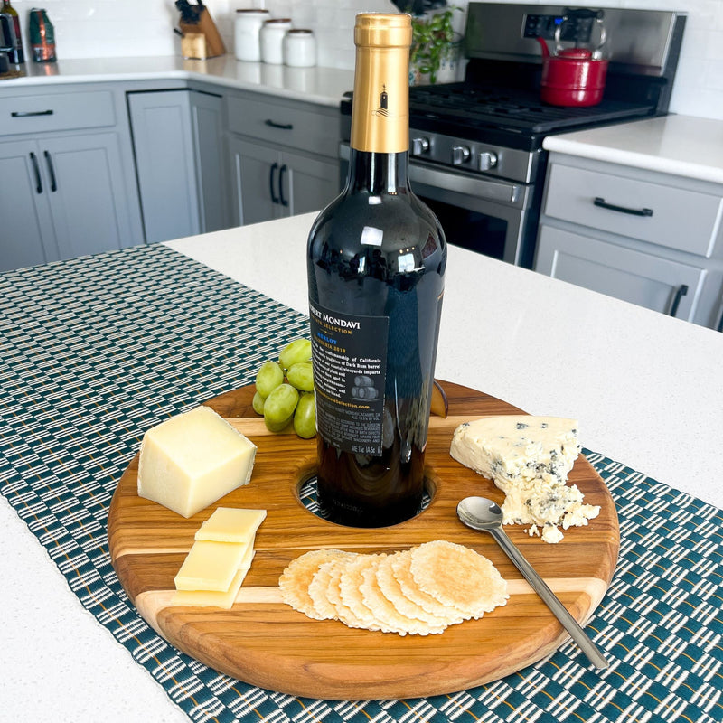 Teak Serving Board with Wine/Bowl Cutout