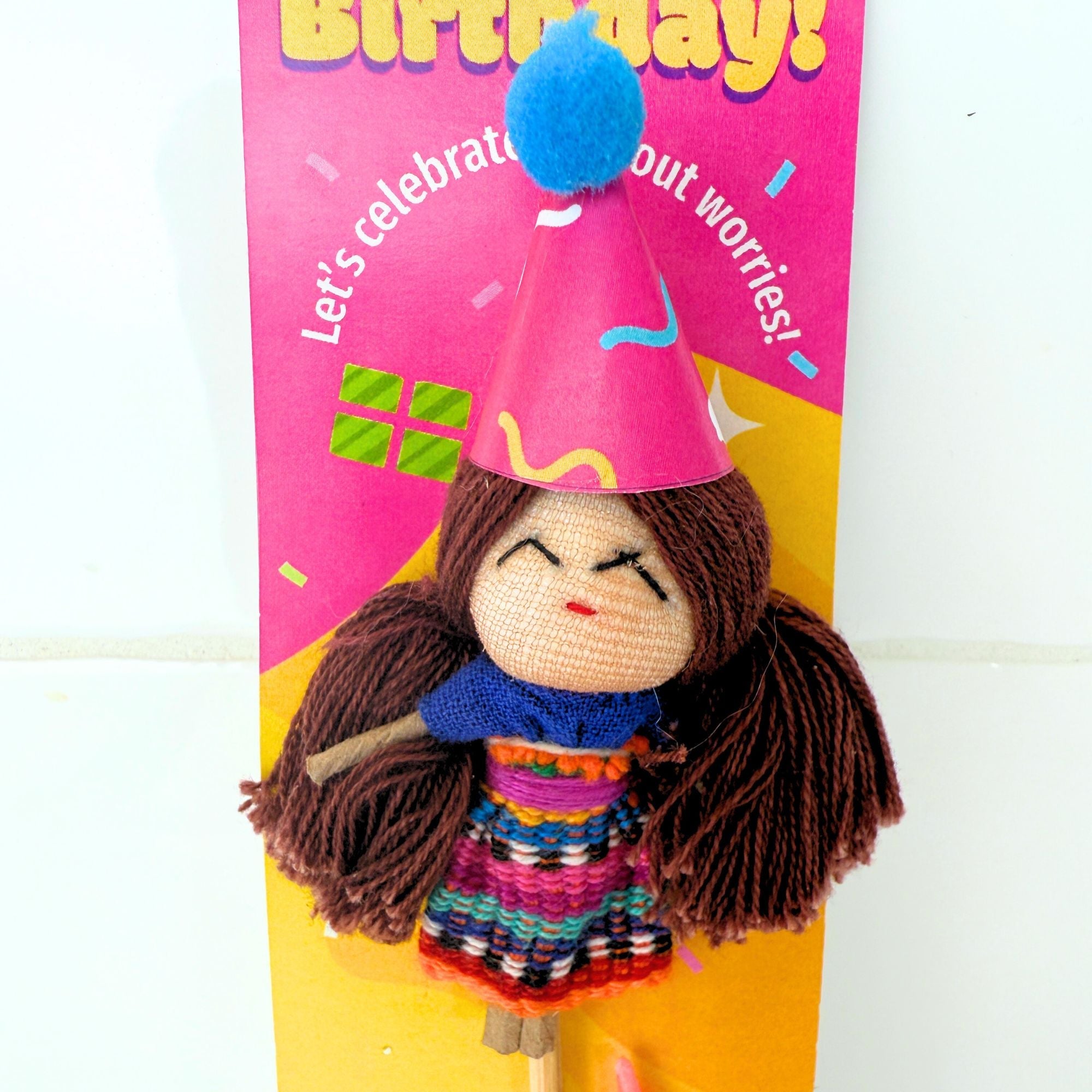 Birthday Worry Doll Cake Topper with Candle