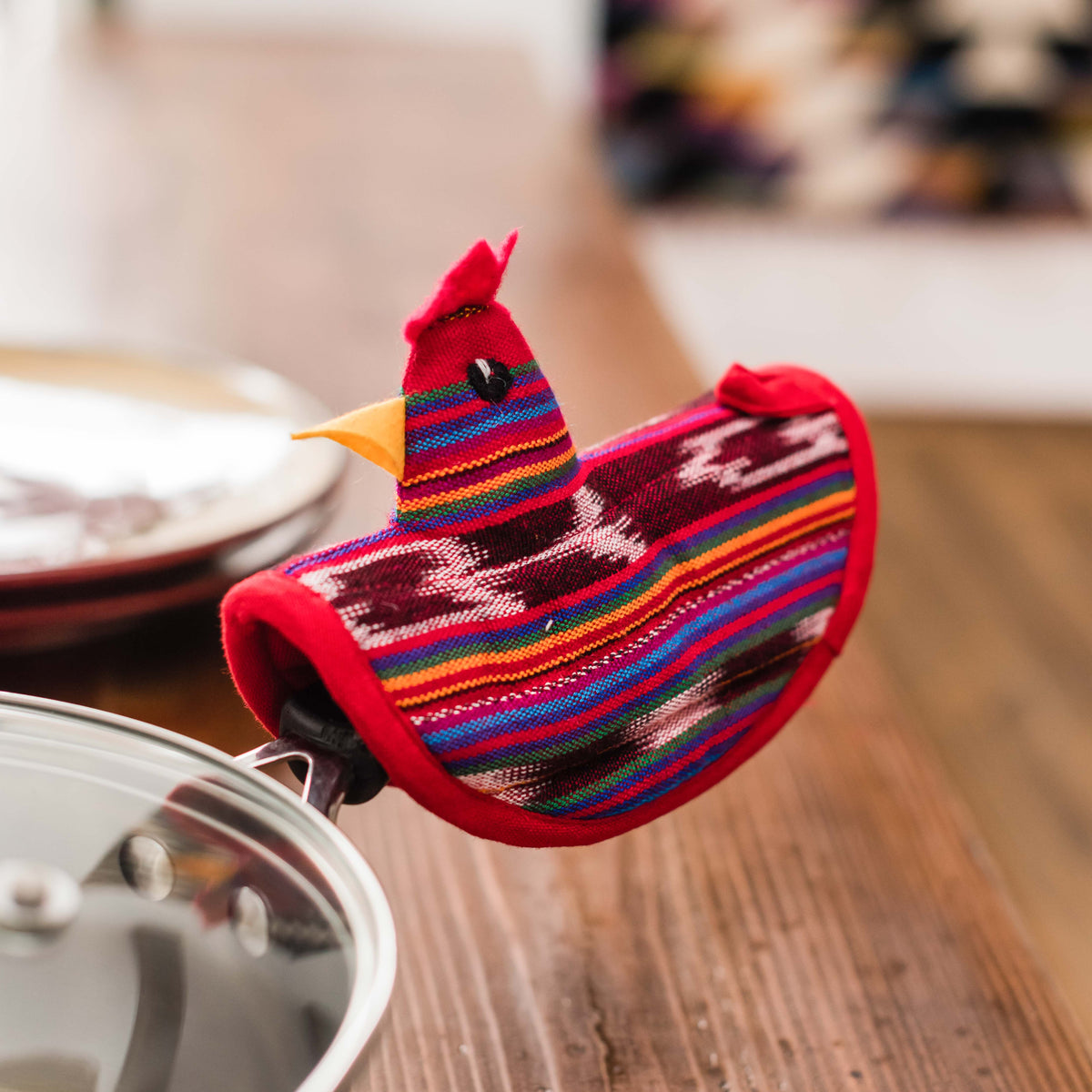 Fair Trade Handmade Chicken Festive Red In Use Lifestyle