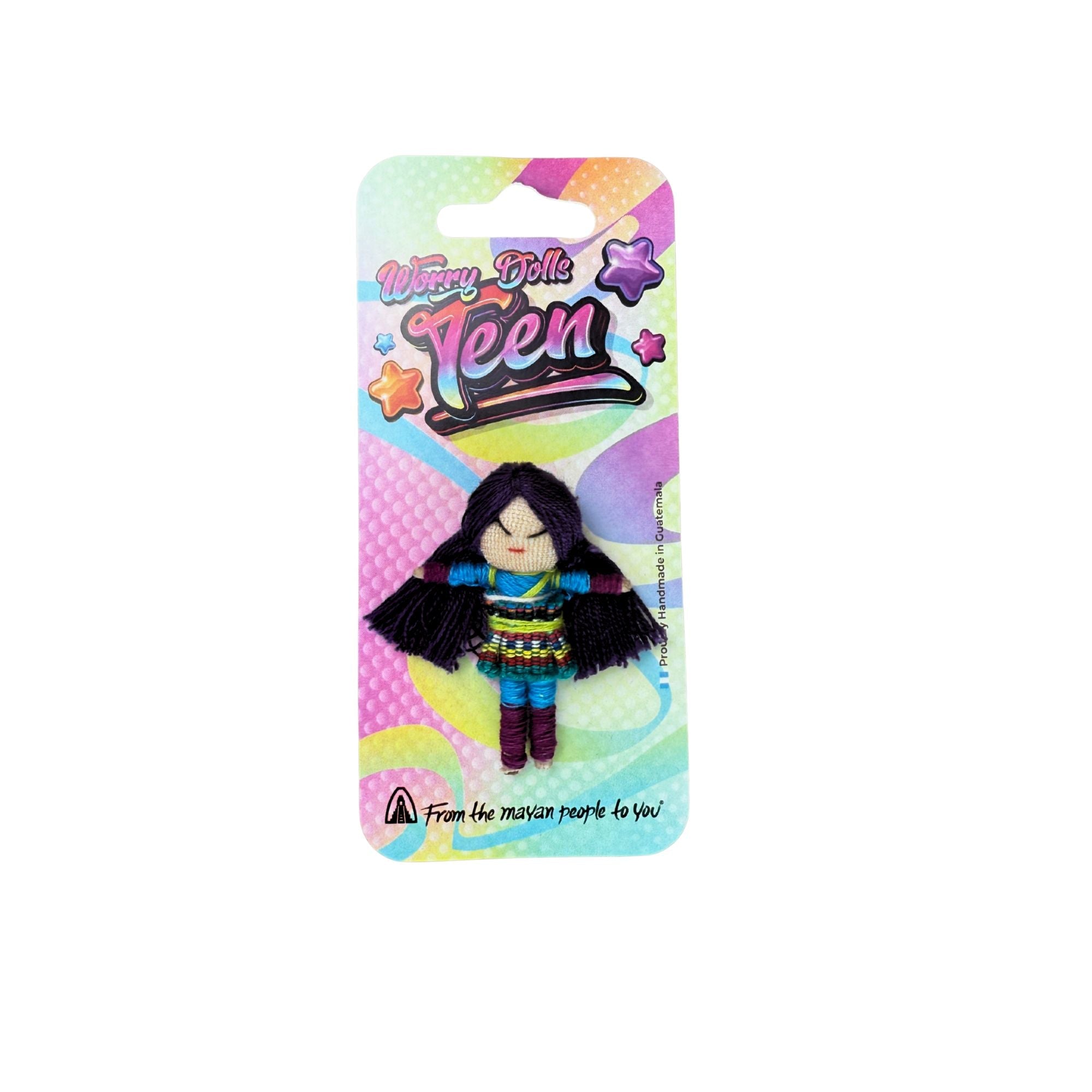 Color Pop Teen Guatemalan Worry Dolls Set of 24 with Stand