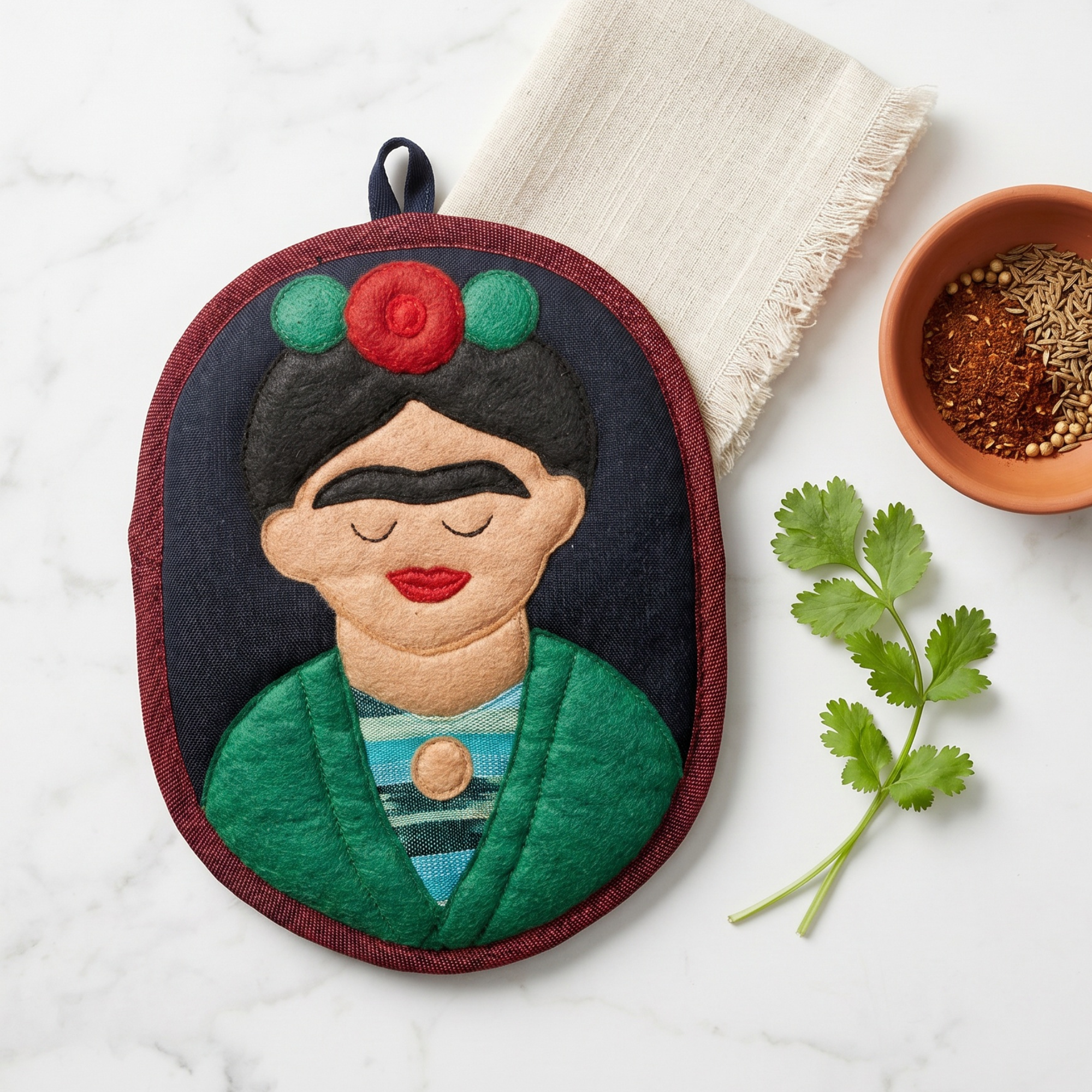 Frida the Artist Potholder - Frida-Inspired Kitchen Decor