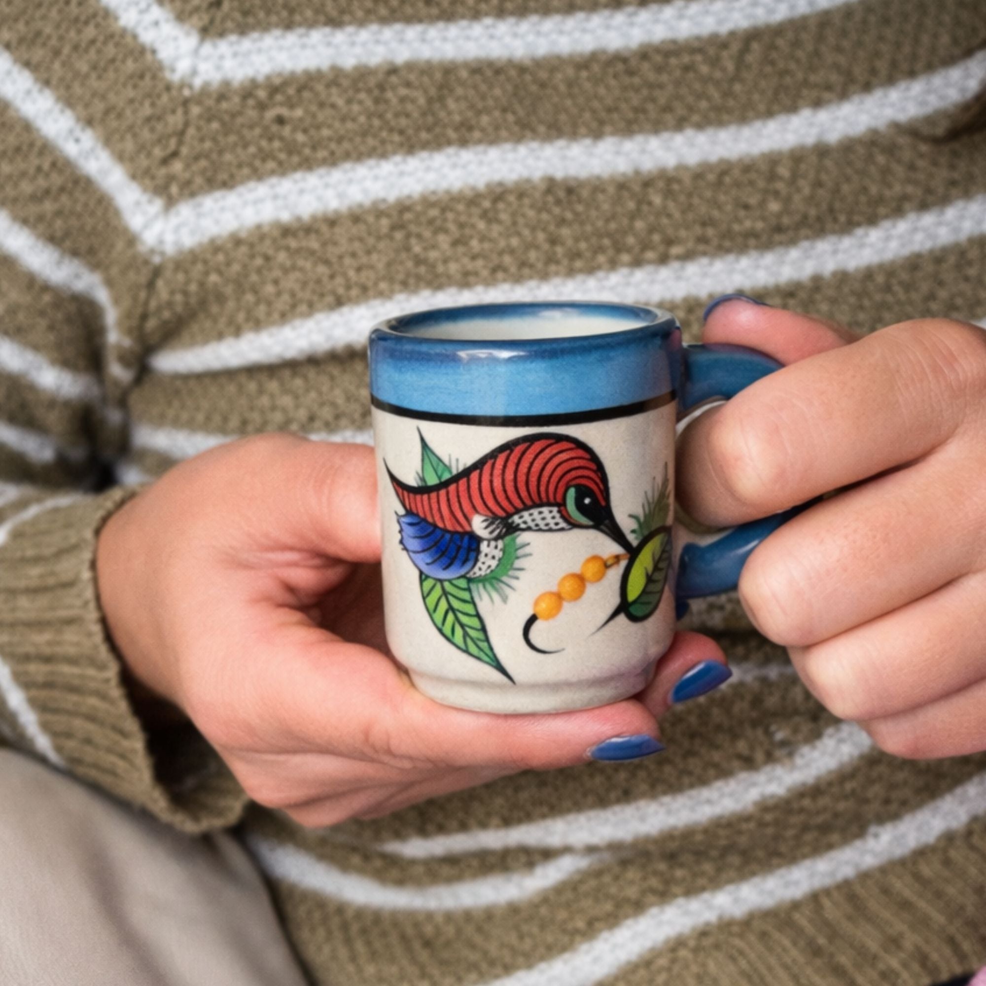 Guatemalan Hand-Painted Hummingbird Ceramic Espresso Mug