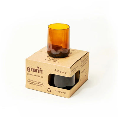 Reclaimed Amber Glass Short Tumblers – Set of 4 In Box and Examples