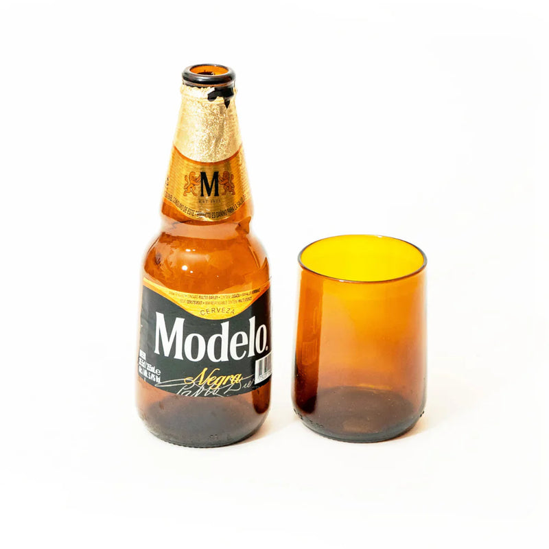 Reclaimed Amber Glass Short Tumblers – Set of 4 In Box and Examples 