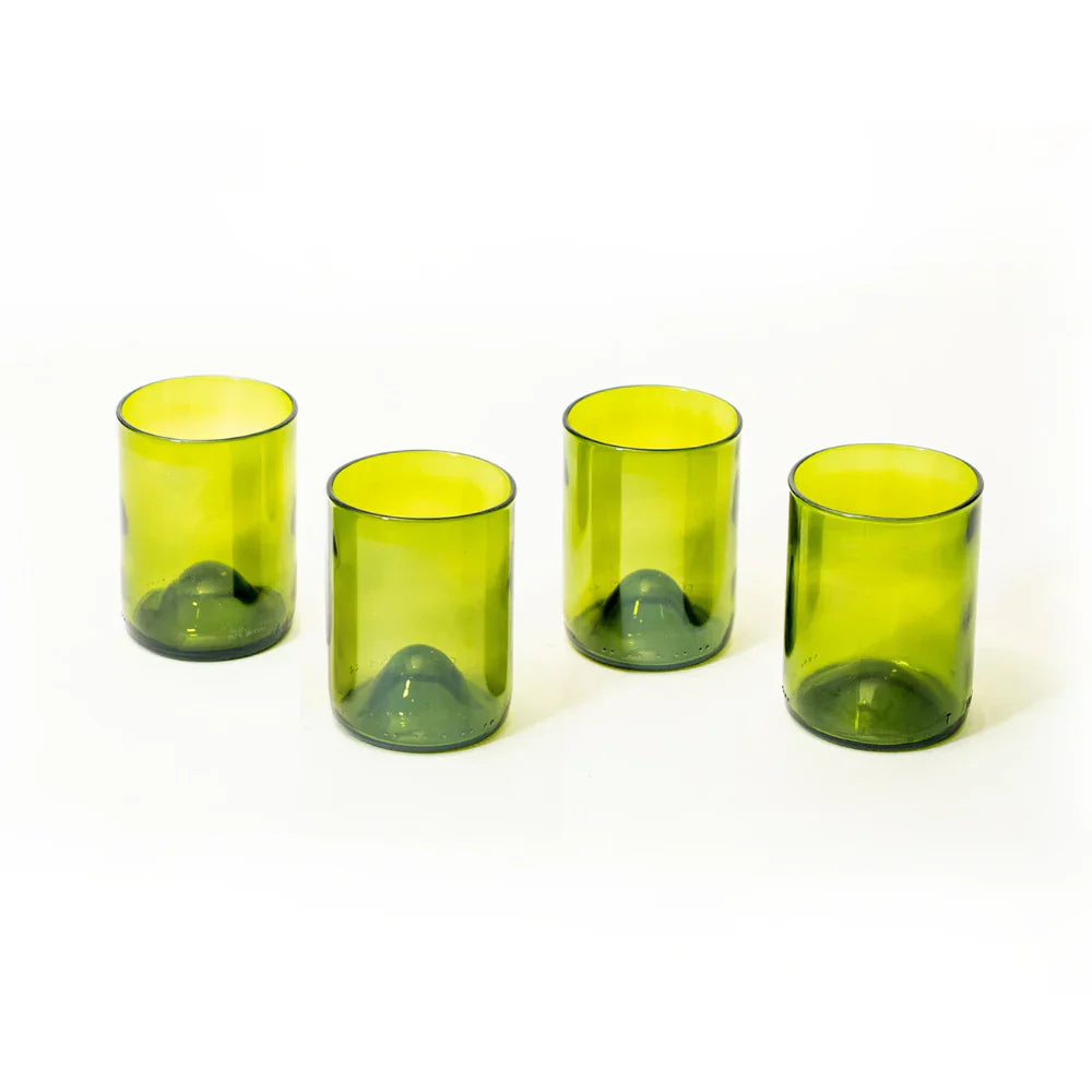 Reclaimed Olive Glass Short Tumblers – Set of 4 Examples