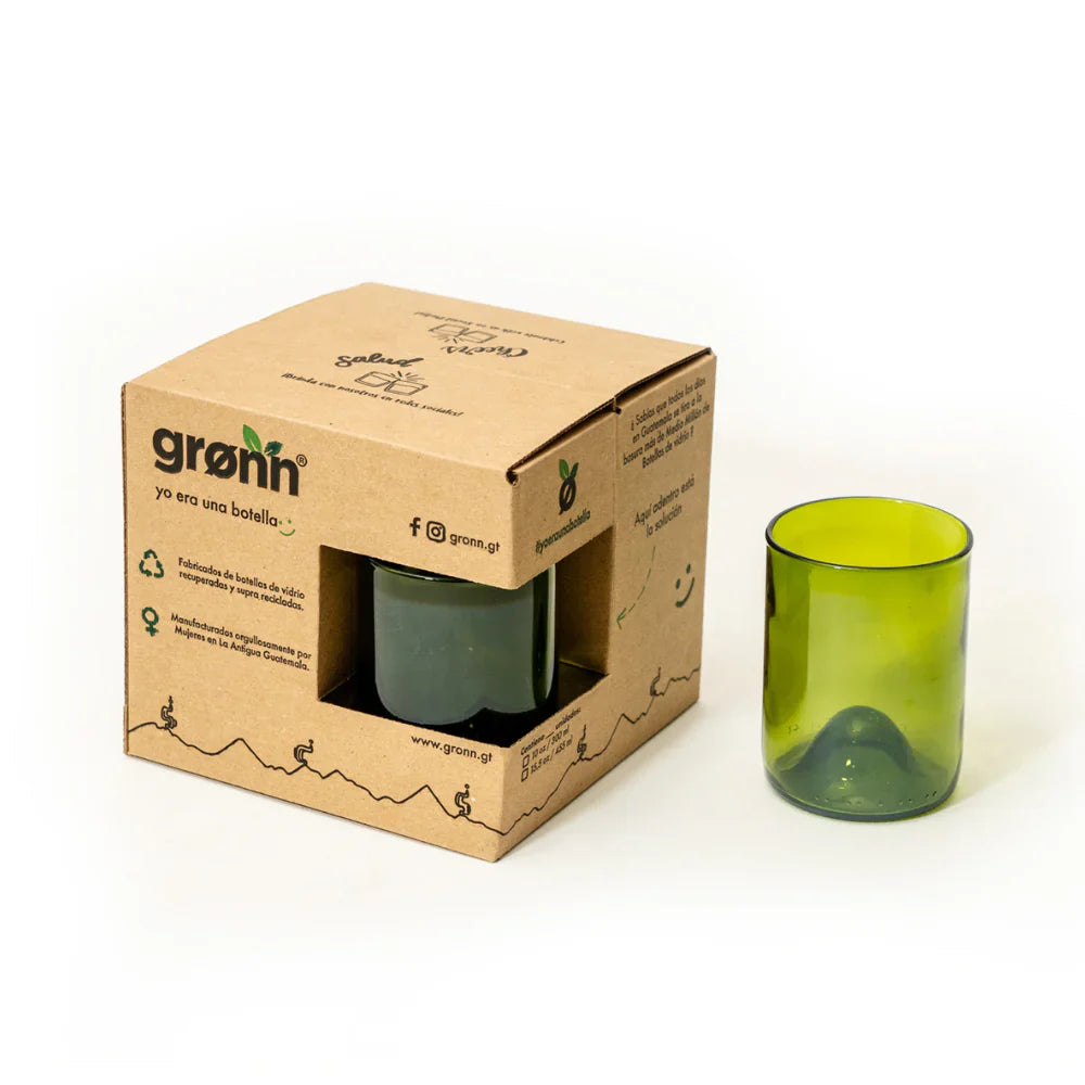 Reclaimed Olive Glass Short Tumblers – Set of 4 In Box and Example