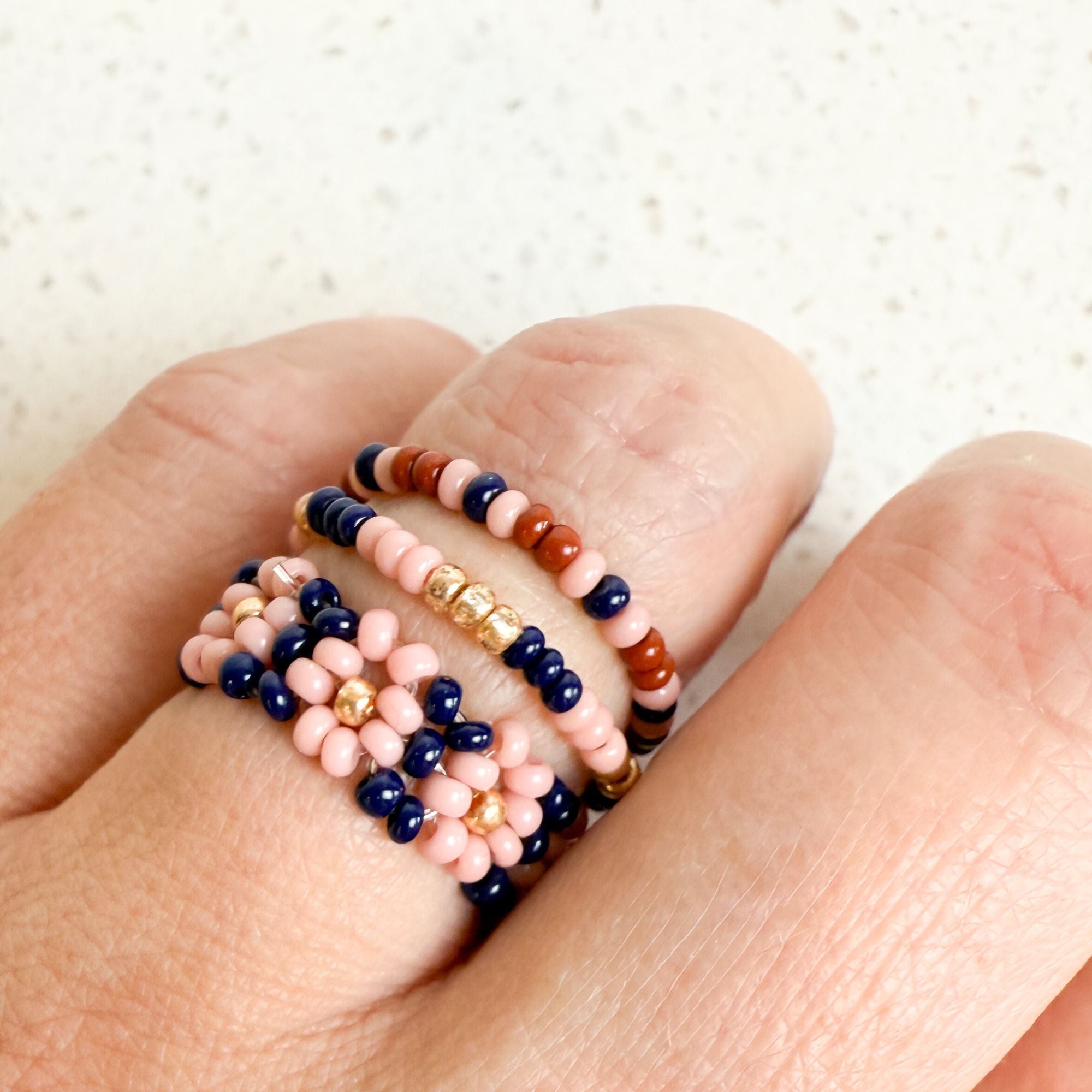 Sangria Seed Bead Rings - Set of 3