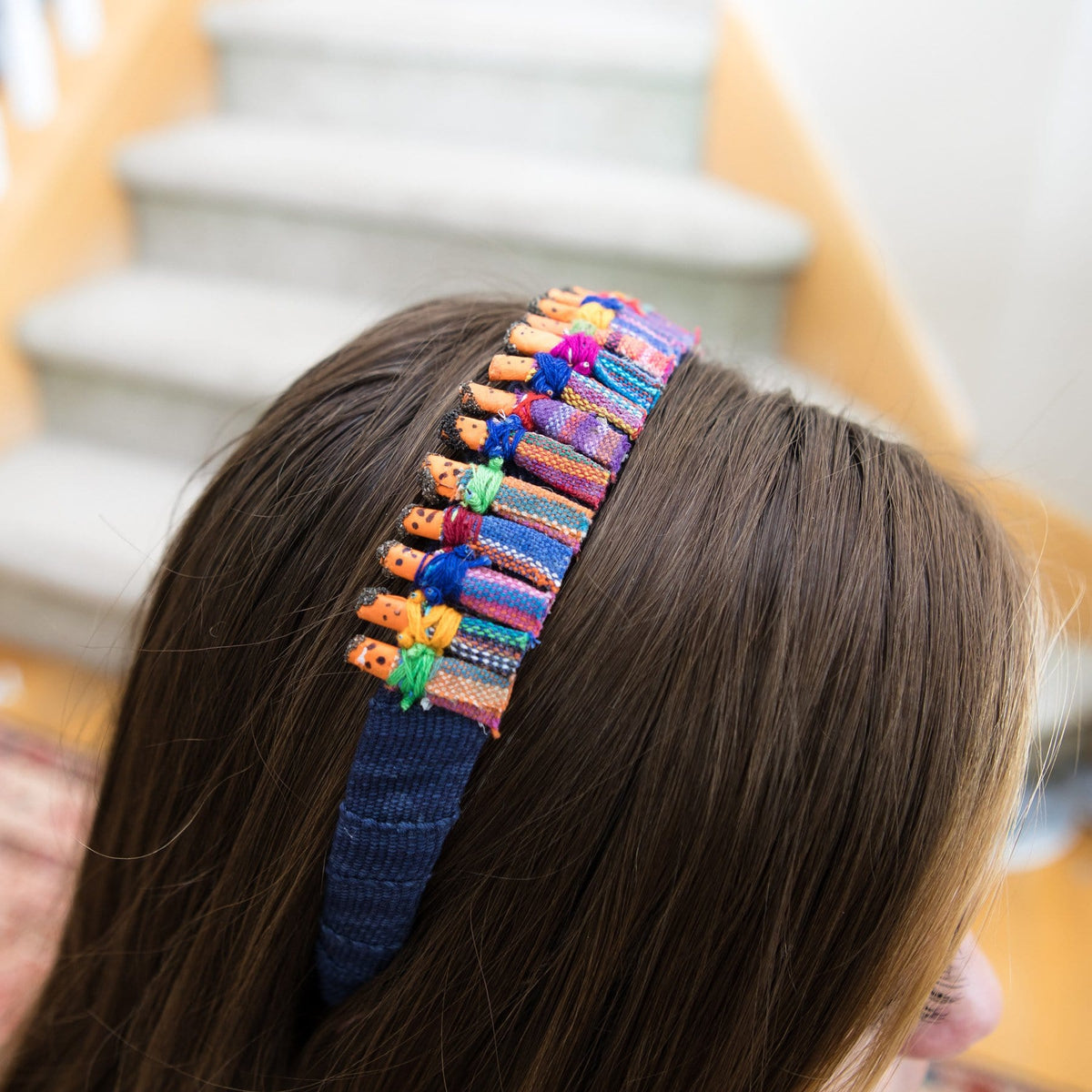 Model Wearing Fair Trade Worry Doll Headband