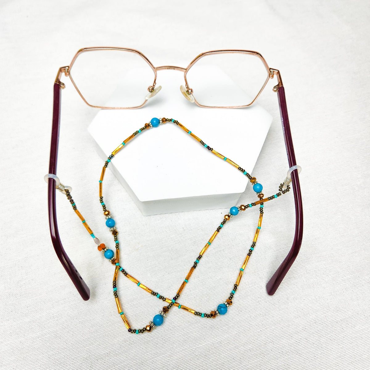 Turquoise and Bronze Beaded Eyeglass Holder