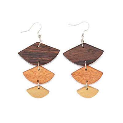 Golden Wood Geometric Earrings