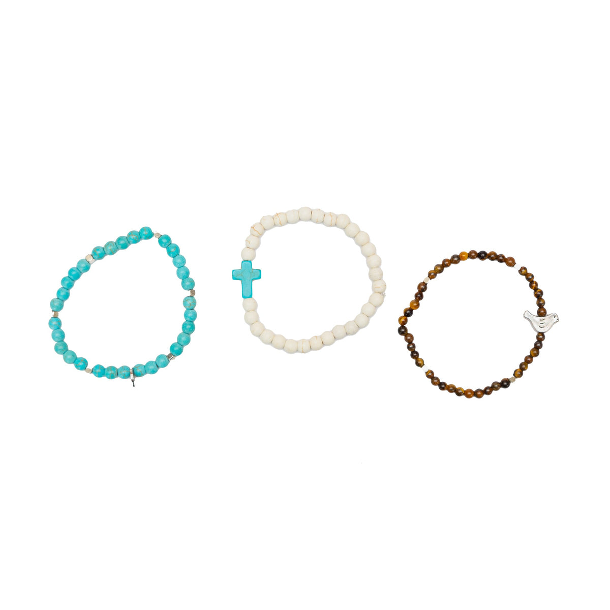 Set of Three Beaded Bracelets with Charm