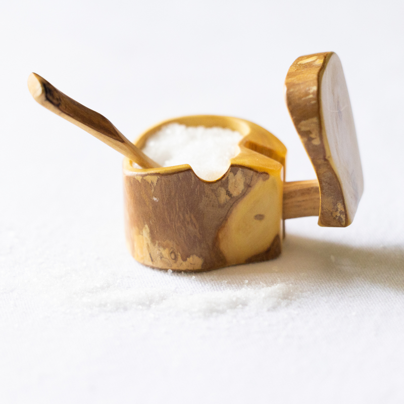 Mini wood salt box and spoon
