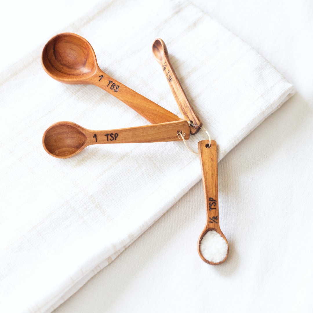Hand Carved Wood Measuring Spoon Set, Fair Trade Kitchen
