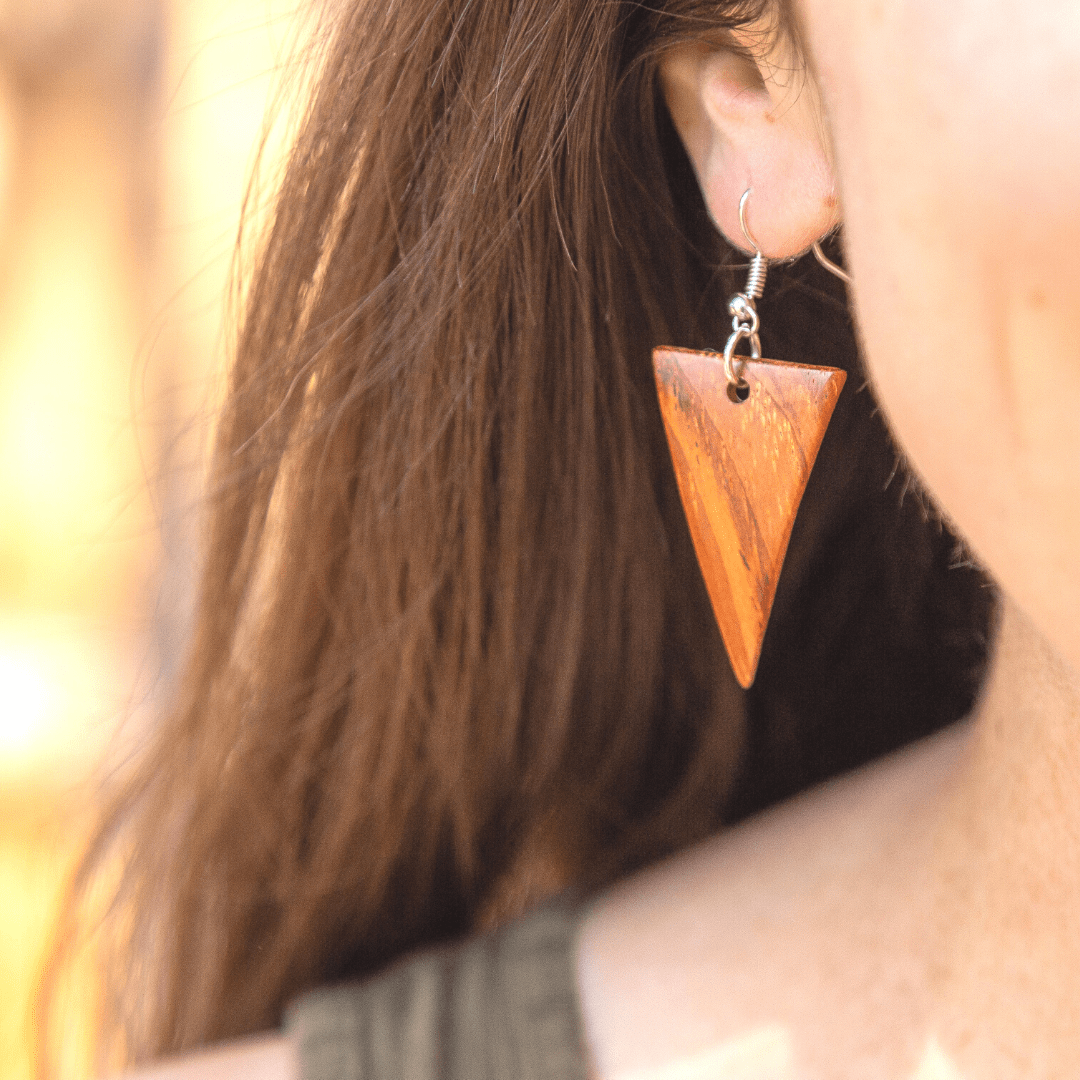 Wood Triangle Earrings UPAVIM Crafts Guatemala