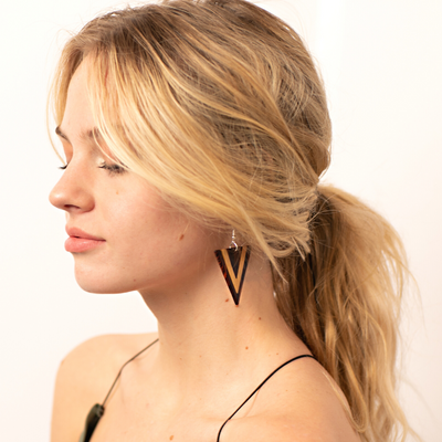 Large Dual-Tone Wood Triangle Earrings